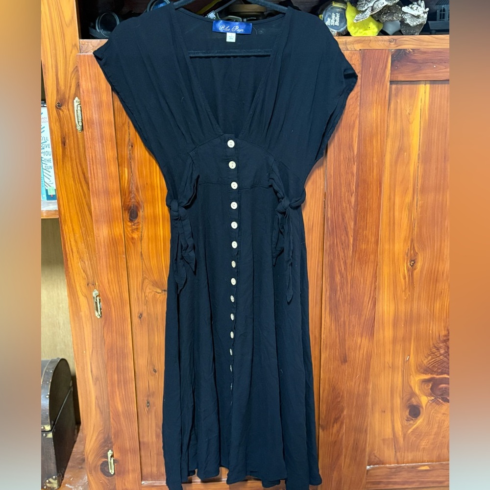 Blue Rain Black Boho Button Up Dress